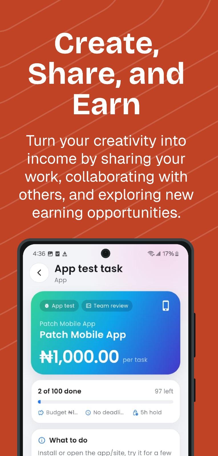 Patch Vibe app test task paying per task