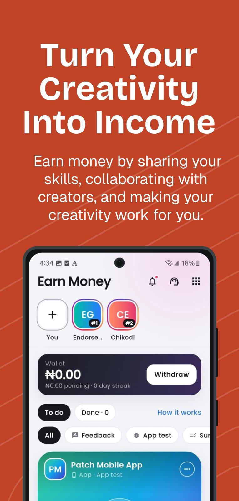 Patch Vibe Earn Money wallet and tasks