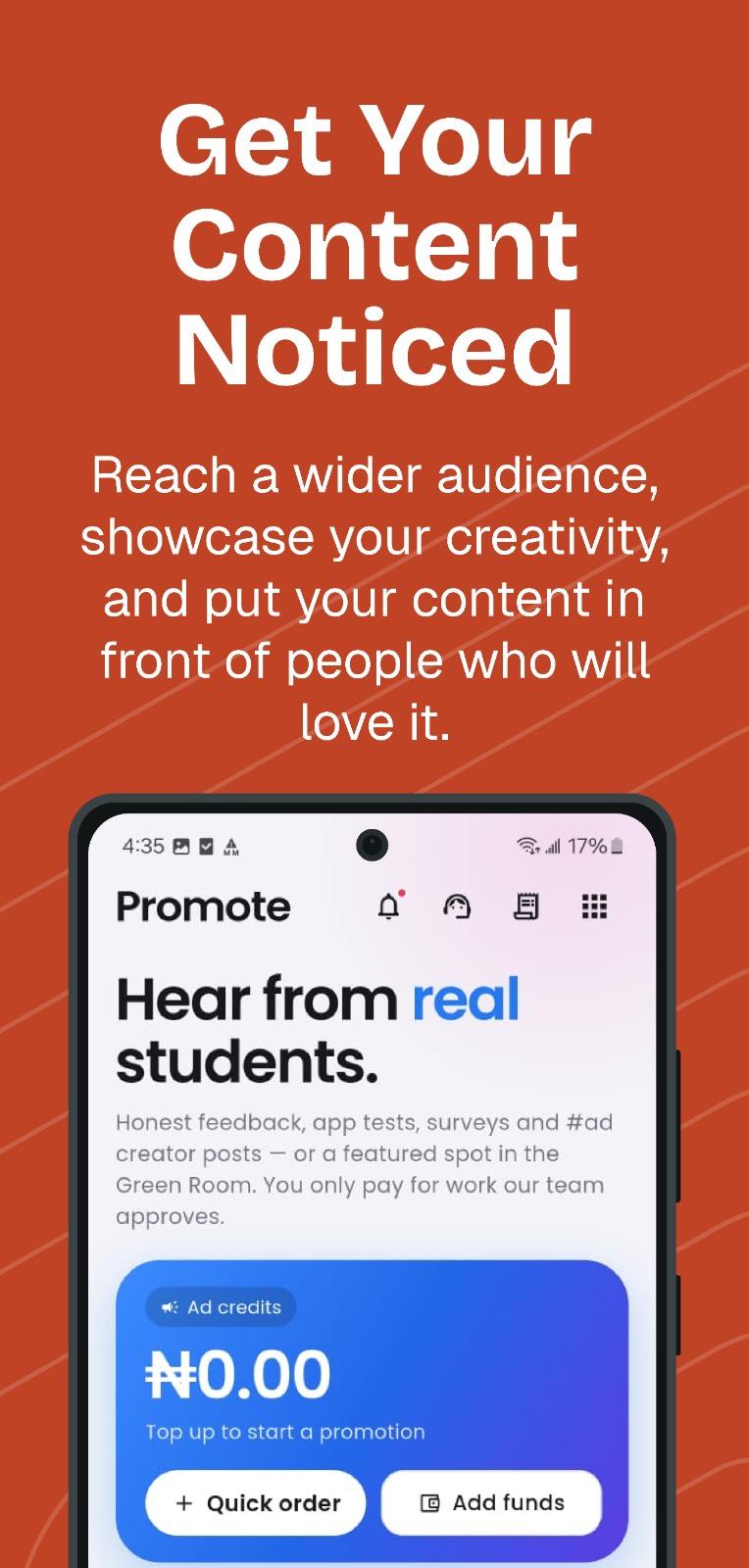 Patch Vibe Promote screen: hear from real students