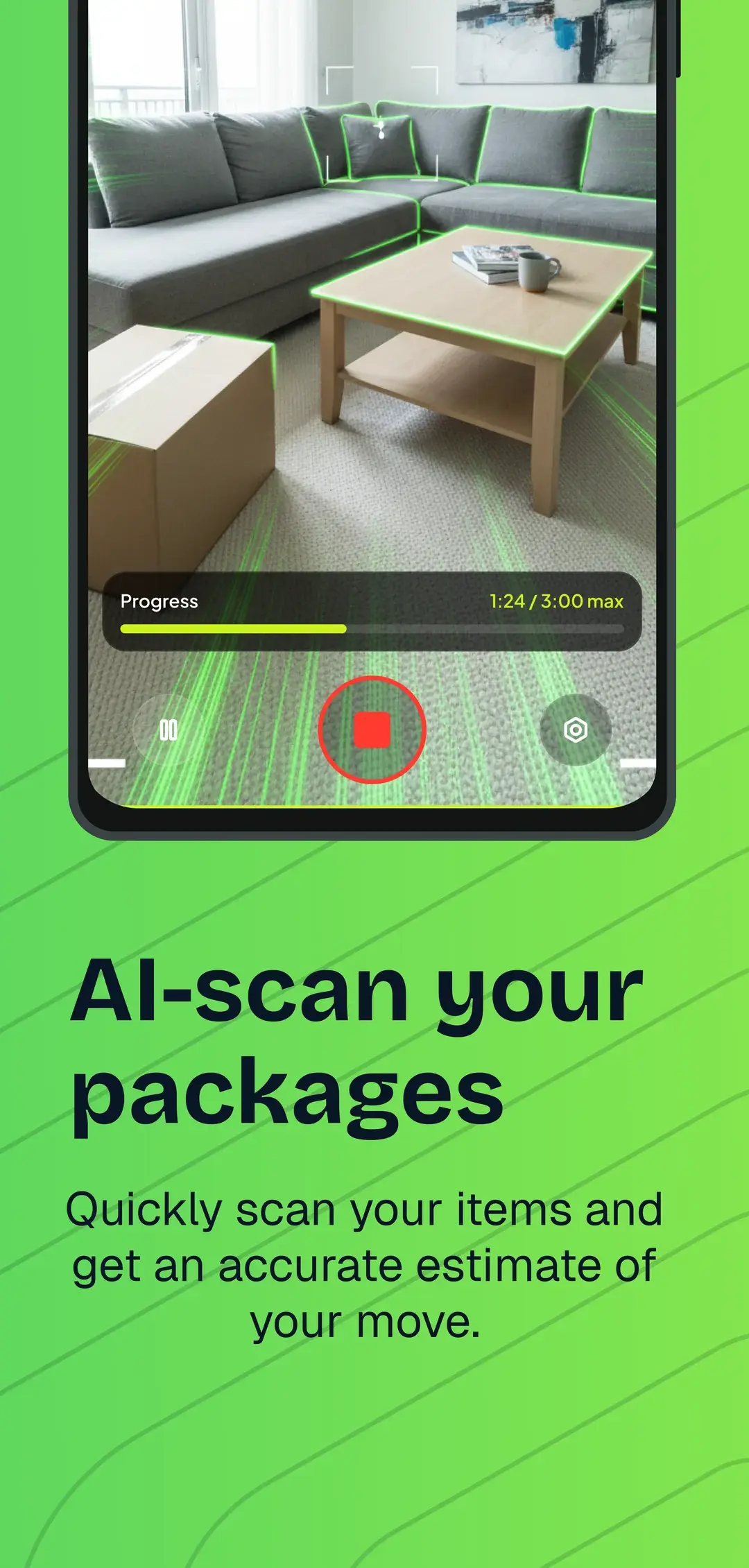 Patch app scanning a room with AI to estimate a move